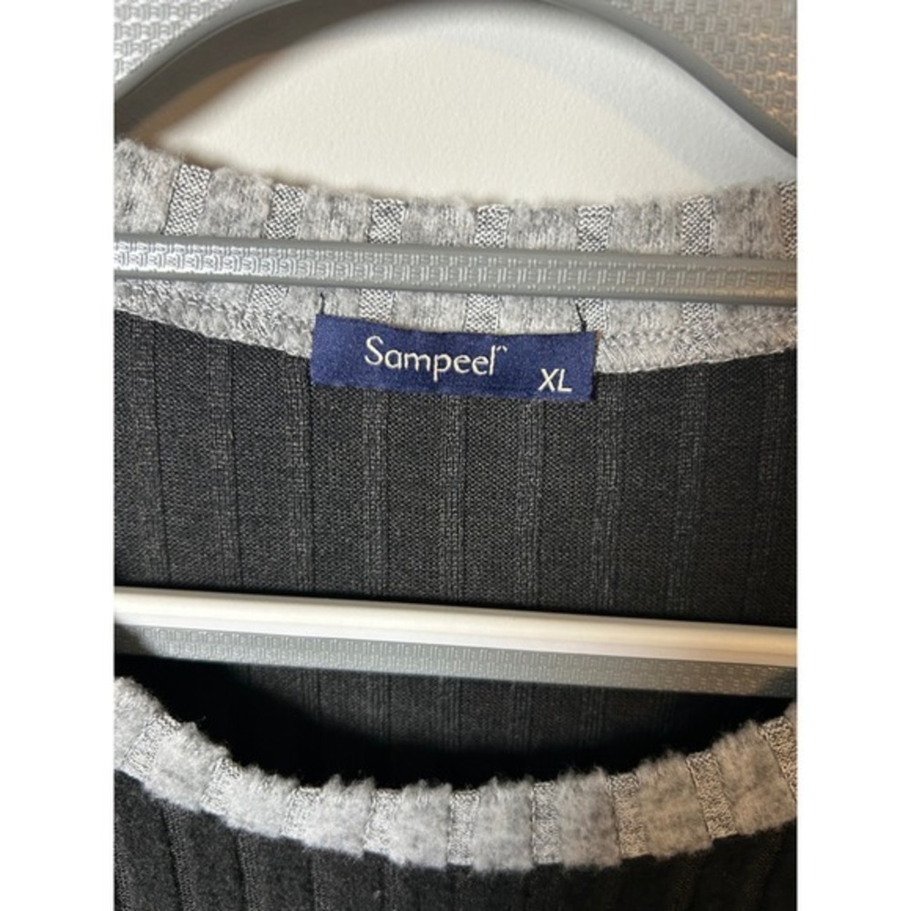 Sampeel Womens XL Ribbed Long Sleeve Black Grey Crew Neck Lightweight Sweater - Picture 3 of 4